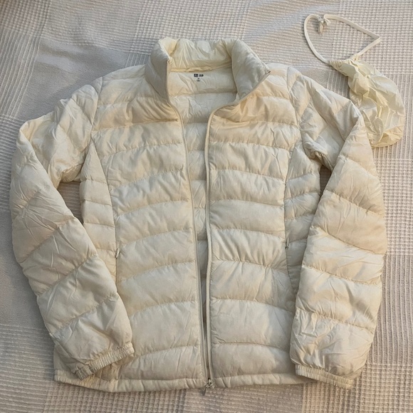 Uniqlo Women's XS Packable Feather Down Jacket Cream Off White Puffer Coat - Picture 1 of 8